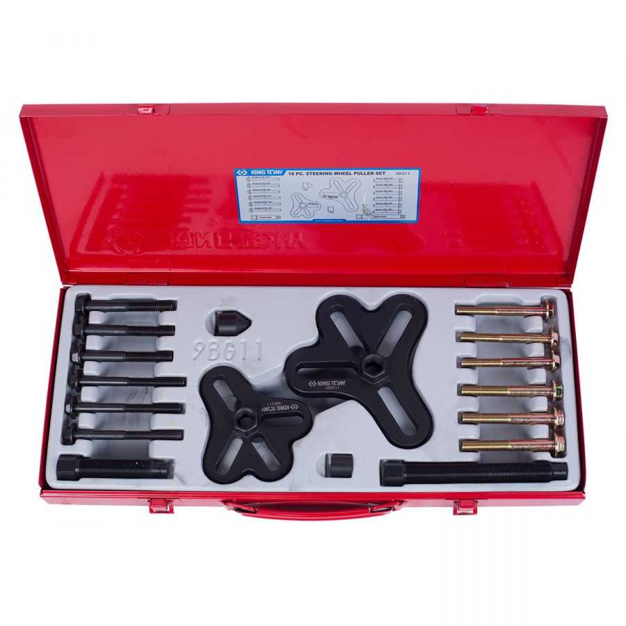 Набор инструментов для снятия шкивов, 25-125 мм, 18 предметов KING TONY 9BG11 Специнструмент для шкивов и ремней фото, изображение